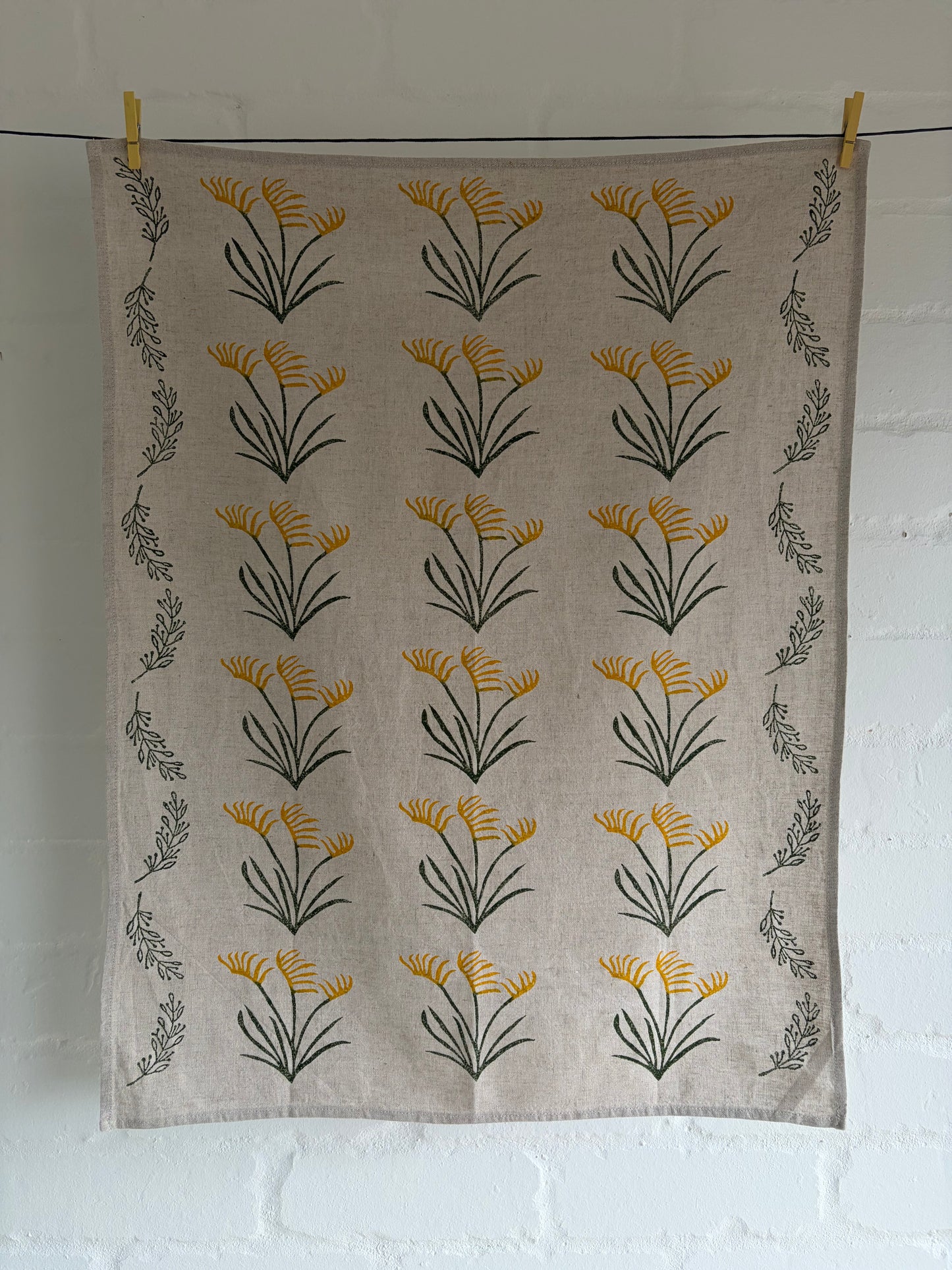 Block Printed Kangaroo Paw Linen Tea Towel