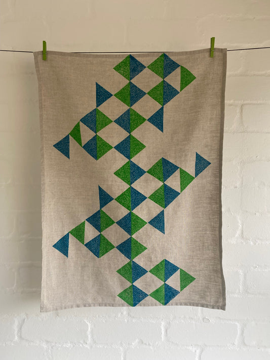 Block Printed Triangle Linen Tea Towel