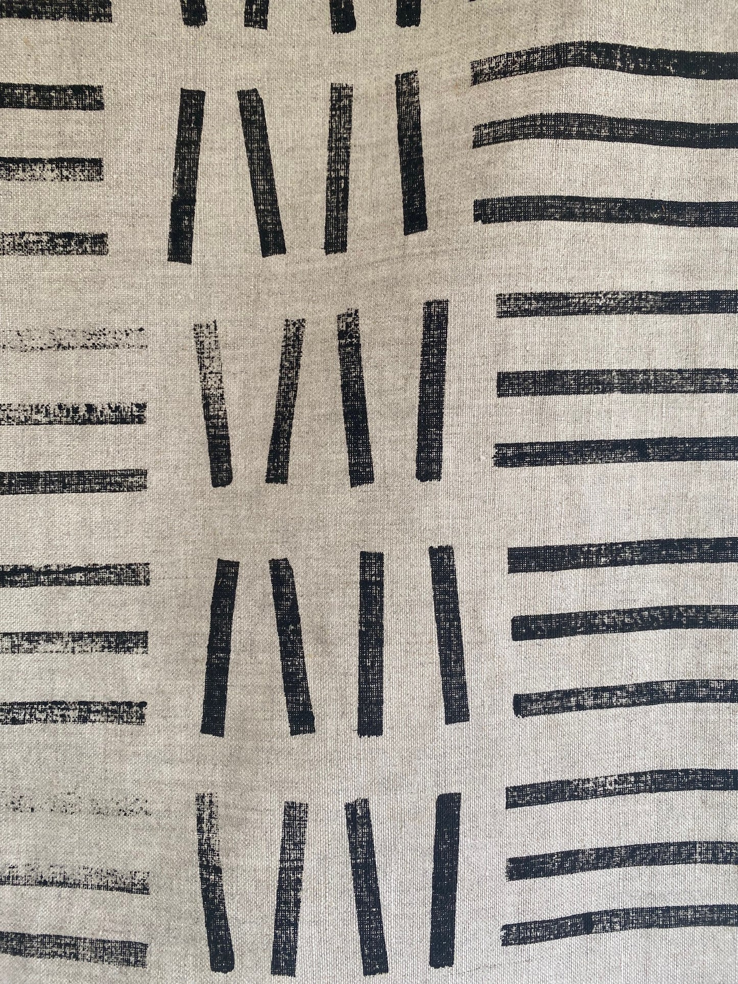 Block Printed Line Linen Tea Towel