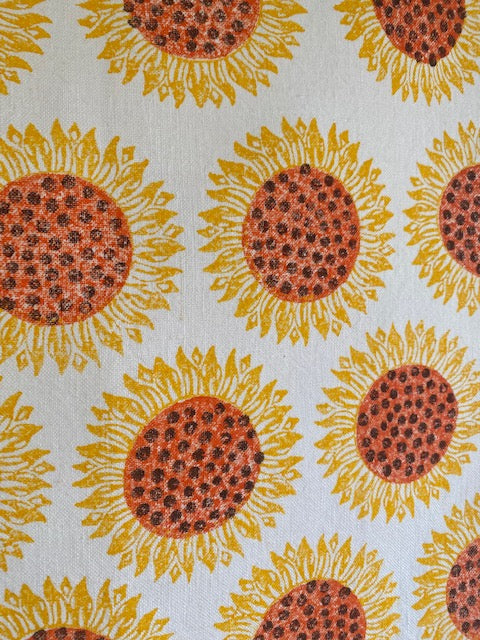 Block Printed Sunflower Linen Tea Towel