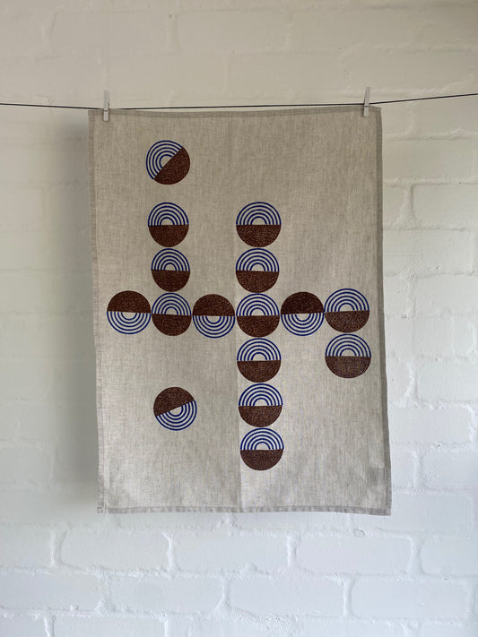 Block Printed Circle Linen Tea Towel