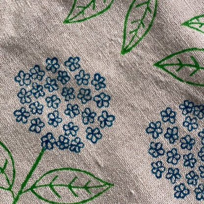 Block Printed Hydrangea Linen Tea Towel