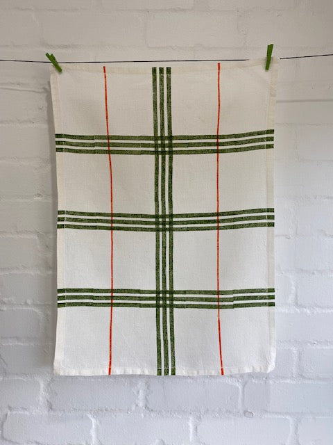 Block Printed Check Linen Tea Towel