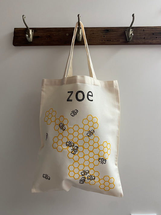 Busy Bees Block Printed Tote Bag