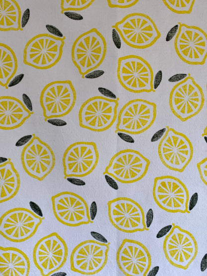 Block Printed Lemons Linen Tea Towel
