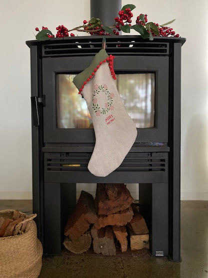 Block Printed Wreath Christmas Stocking