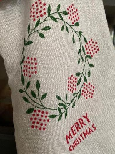 Block Printed Wreath Christmas Stocking