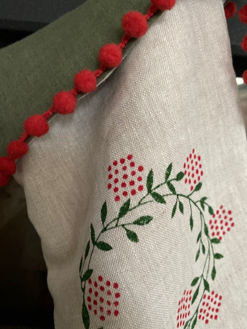 Block Printed Wreath Christmas Stocking