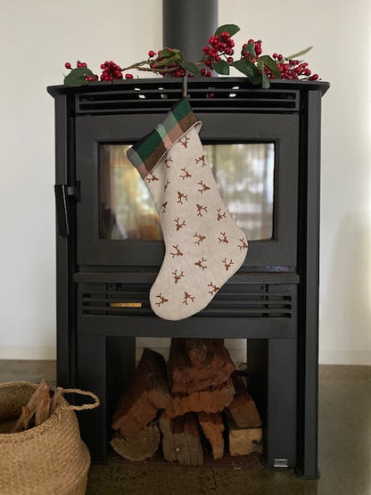 Block Printed Reindeer Christmas Stocking