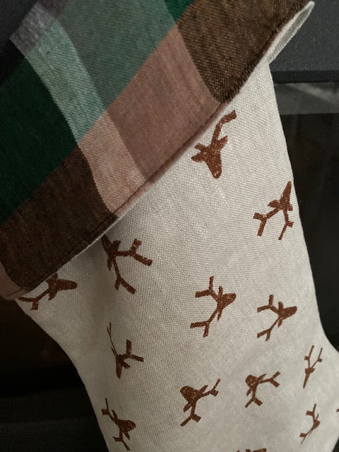 Block Printed Reindeer Christmas Stocking